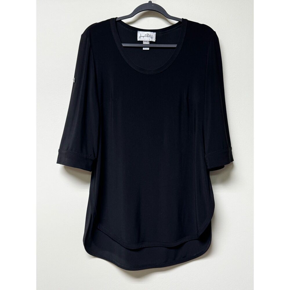 JOSEPH RIBKOFF Black Roll Tab Sleeve Scoopneck Tunic, Sz 10